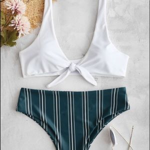 Tie Front Striped Bikini Set